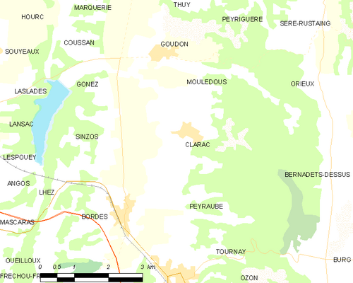 Carte de la commune de Moulédous et des proches communes.